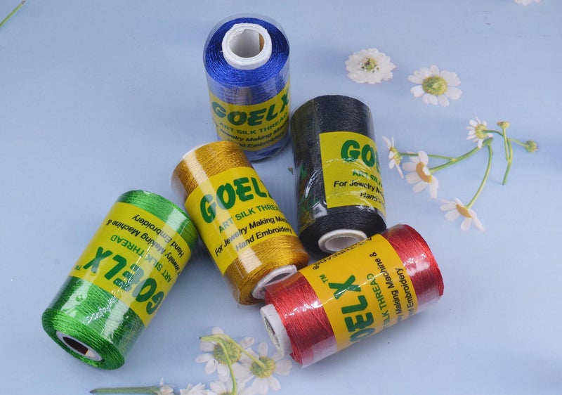 GOELX Silk Thread for Jewelery-Making 5 Spools - Black,Red,Peacock Blue,Green,Golden - Image 2